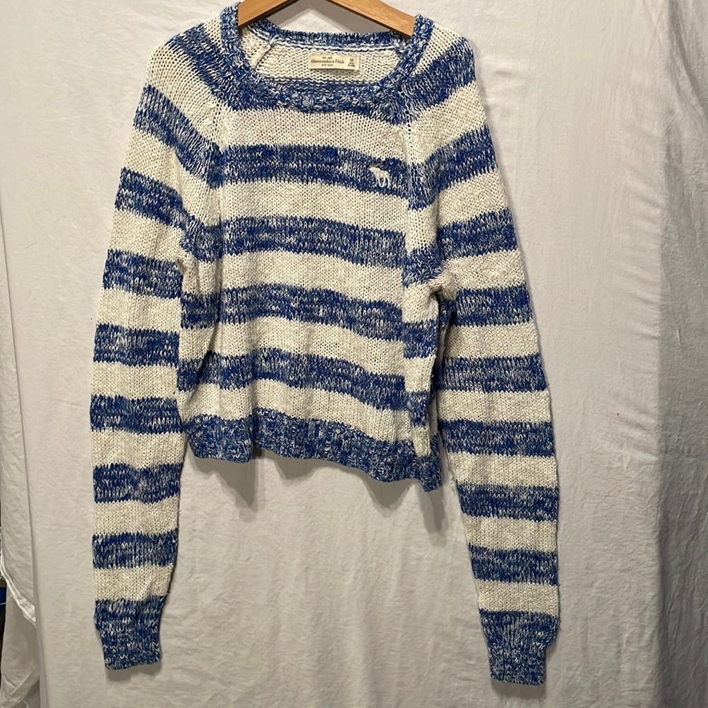 Abercrombie & Fitch Blue White Stripe crop crewneck sweater (M)